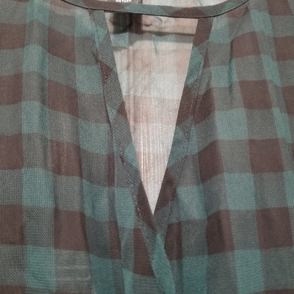 Torrid - Plus Size Green & Black Checkered Blouse - Sheer - Size 2 (2X) - Picture 3 of 7